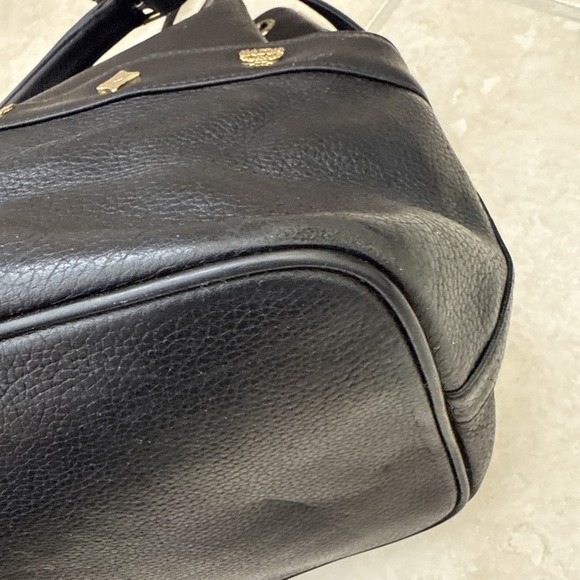 MCM Vintage Black Leather Drawstring Bucket Bag Purse Rare Large Boho‎ Hippie - Picture 10 of 16